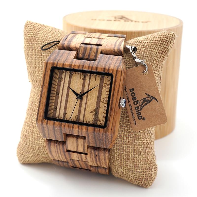BOBO BIRD Men's Rectangle Zebra & Bamboo Wood Watch - bamboostylez