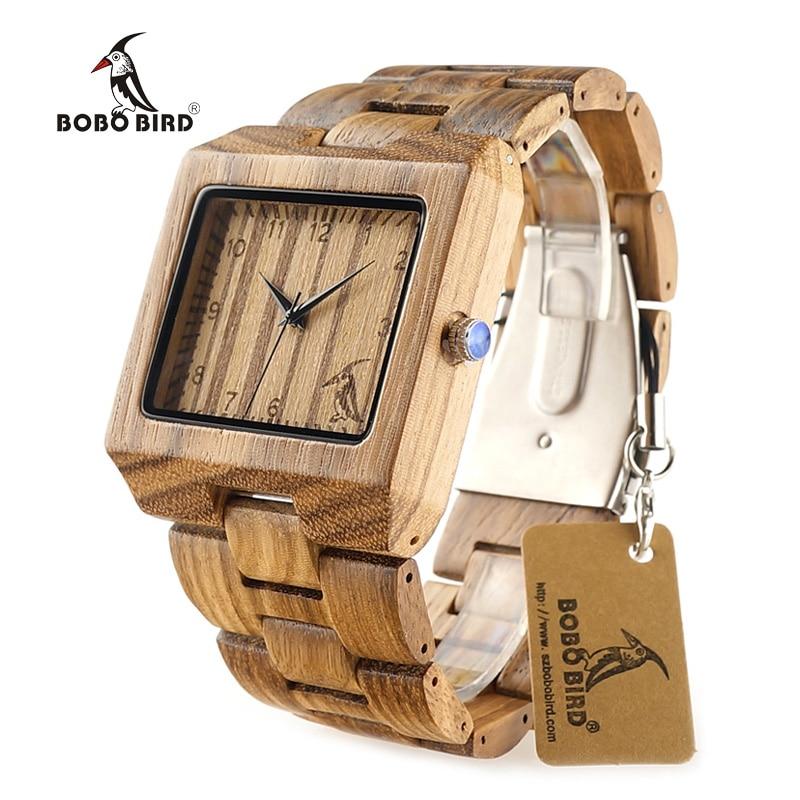 BOBO BIRD Men's Rectangle Zebra & Bamboo Wood Watch - bamboostylez