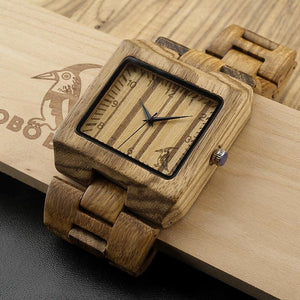 BOBO BIRD Men's Rectangle Zebra & Bamboo Wood Watch - bamboostylez