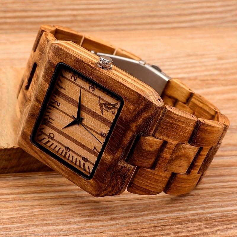 BOBO BIRD Men's Rectangle Zebra & Bamboo Wood Watch - bamboostylez