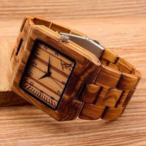 BOBO BIRD Men's Rectangle Zebra & Bamboo Wood Watch - bamboostylez