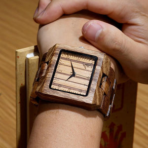 BOBO BIRD Men's Rectangle Zebra & Bamboo Wood Watch - bamboostylez