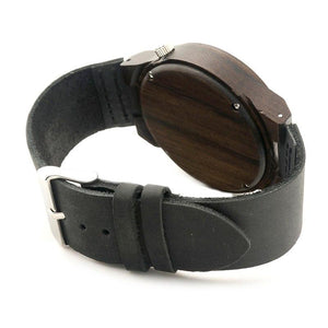 BOBO BIRD Men's 100% Natural Ebony Wooden Bamboo & Leather Watch - bamboostylez