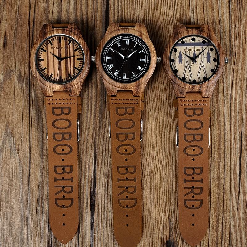 BOBO BIRD Zebra Wood Genuine Leather Watch - bamboostylez