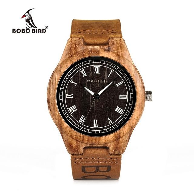 BOBO BIRD Zebra Wood Genuine Leather Watch - bamboostylez