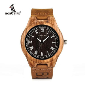 BOBO BIRD Zebra Wood Genuine Leather Watch - bamboostylez