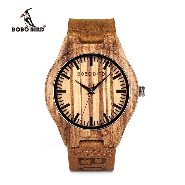 BOBO BIRD Zebra Wood Genuine Leather Watch - bamboostylez