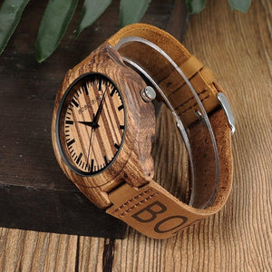 BOBO BIRD Zebra Wood Genuine Leather Watch - bamboostylez