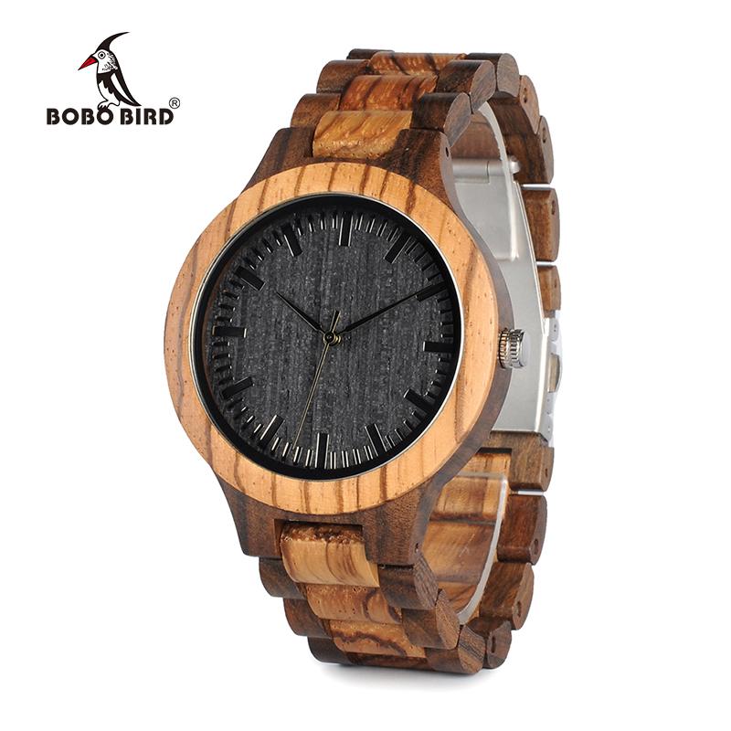 BOBO BIRD Round Vintage Zebra Wood Case Men's Watch - bamboostylez