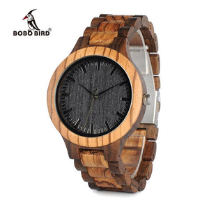 BOBO BIRD Round Vintage Zebra Wood Case Men's Watch - bamboostylez