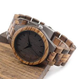 BOBO BIRD Round Vintage Zebra Wood Case Men's Watch - bamboostylez