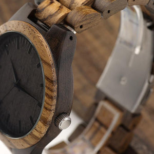 BOBO BIRD Round Vintage Zebra Wood Case Men's Watch - bamboostylez