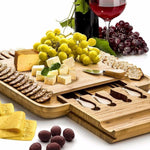 Bamboo Cheese Board with Cutlery Slide-Out Drawer & Knives - bamboostylez