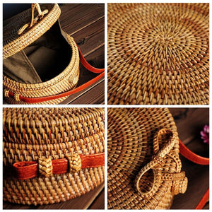 Women's Round Bohemian Straw Rattan Bag - bamboostylez