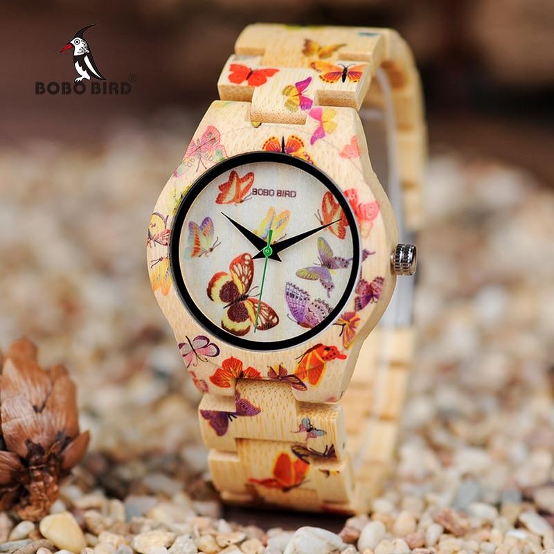 BOBO BIRD Women's Bamboo Wood Butterfly Quartz Watch - bamboostylez