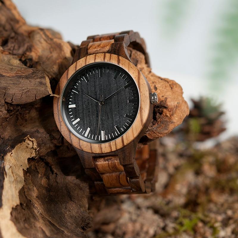 BOBO BIRD Round Vintage Zebra Wood Case Men's Watch - bamboostylez