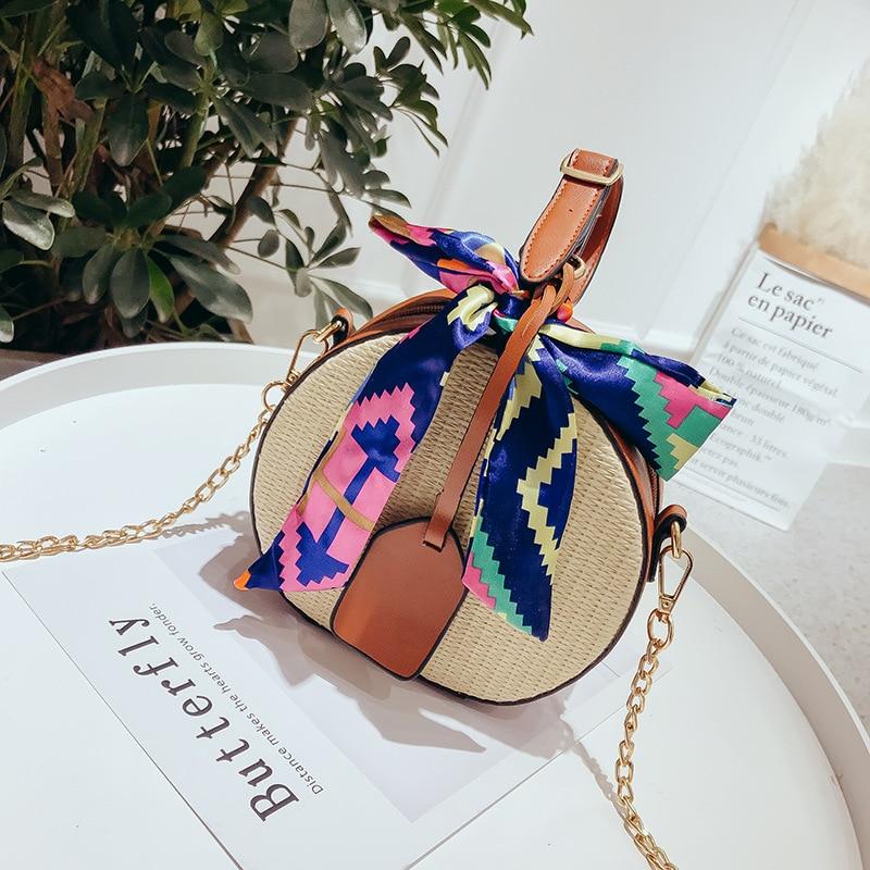 Bohemian Round Straw Rattan Woven Crossbody Shoulder Bag - bamboostylez