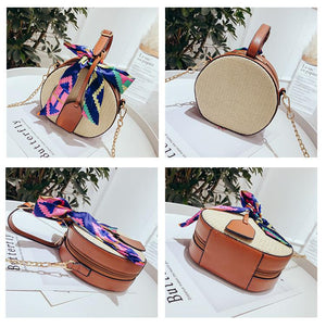 Bohemian Round Straw Rattan Woven Crossbody Shoulder Bag - bamboostylez
