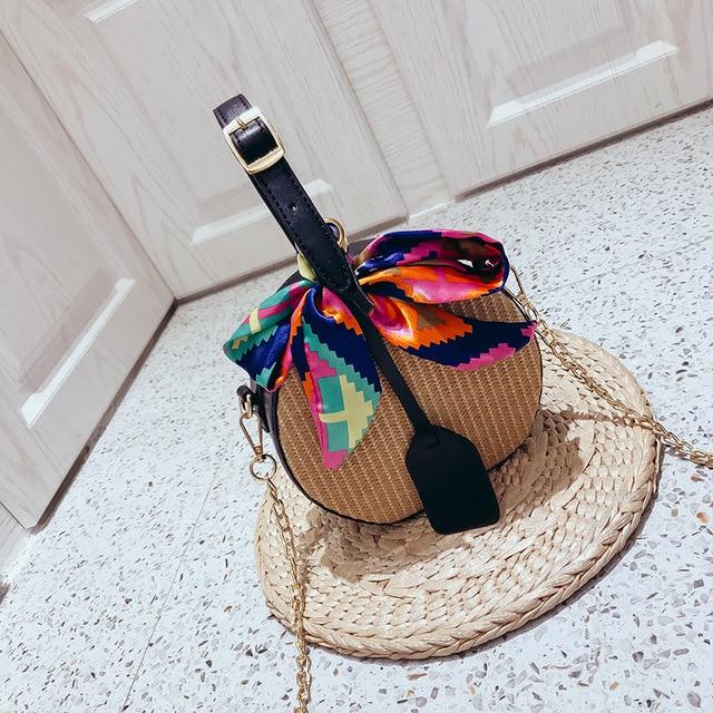 Bohemian Round Straw Rattan Woven Crossbody Shoulder Bag - bamboostylez