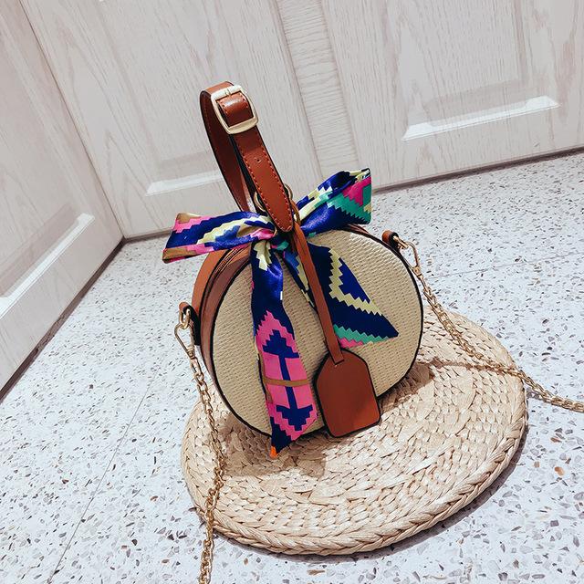 Bohemian Round Straw Rattan Woven Crossbody Shoulder Bag - bamboostylez