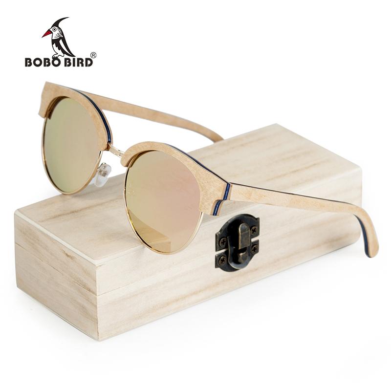 BOBO BIRD Women's Round Wooden Polarised Sunglasses - bamboostylez